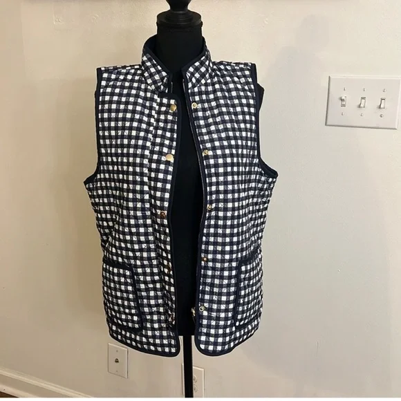 Draper James RSVP Womens Reversible Quilted Checkered Vest Navy White, Sz. M. - Picture 5 of 6